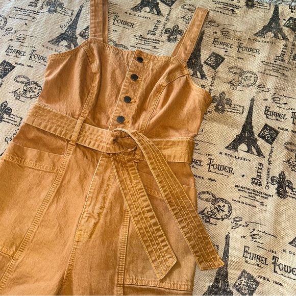 Universal Thread NWOT! Mustard Yellow Duck Stretch Denim Overalls Romper Size 2 - Picture 3 of 16